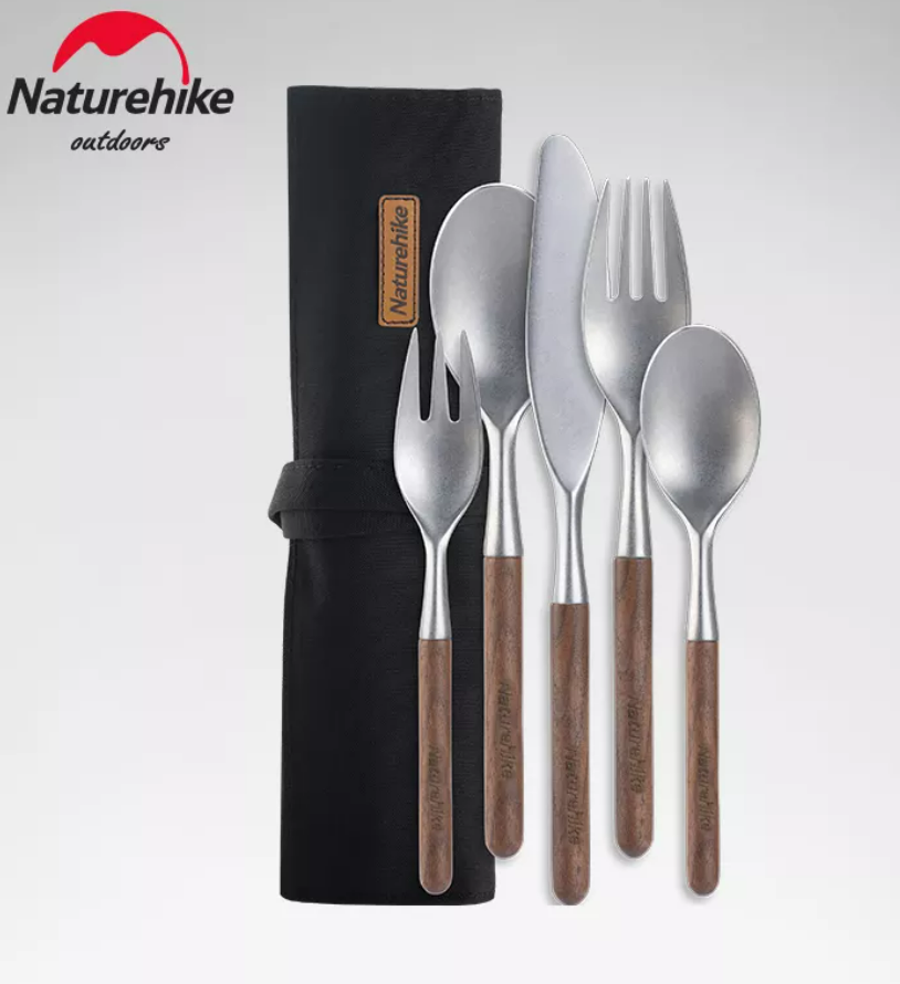 Набор столовых приборов Naturehike 5 в 1 (нож, 2 вилки, 2 ложки), нержавеющая сталь, орех Набор столовых приборов Naturehike 5 в 1 (нож, 2 вилки, 2 ложки), нержавеющая сталь, орех