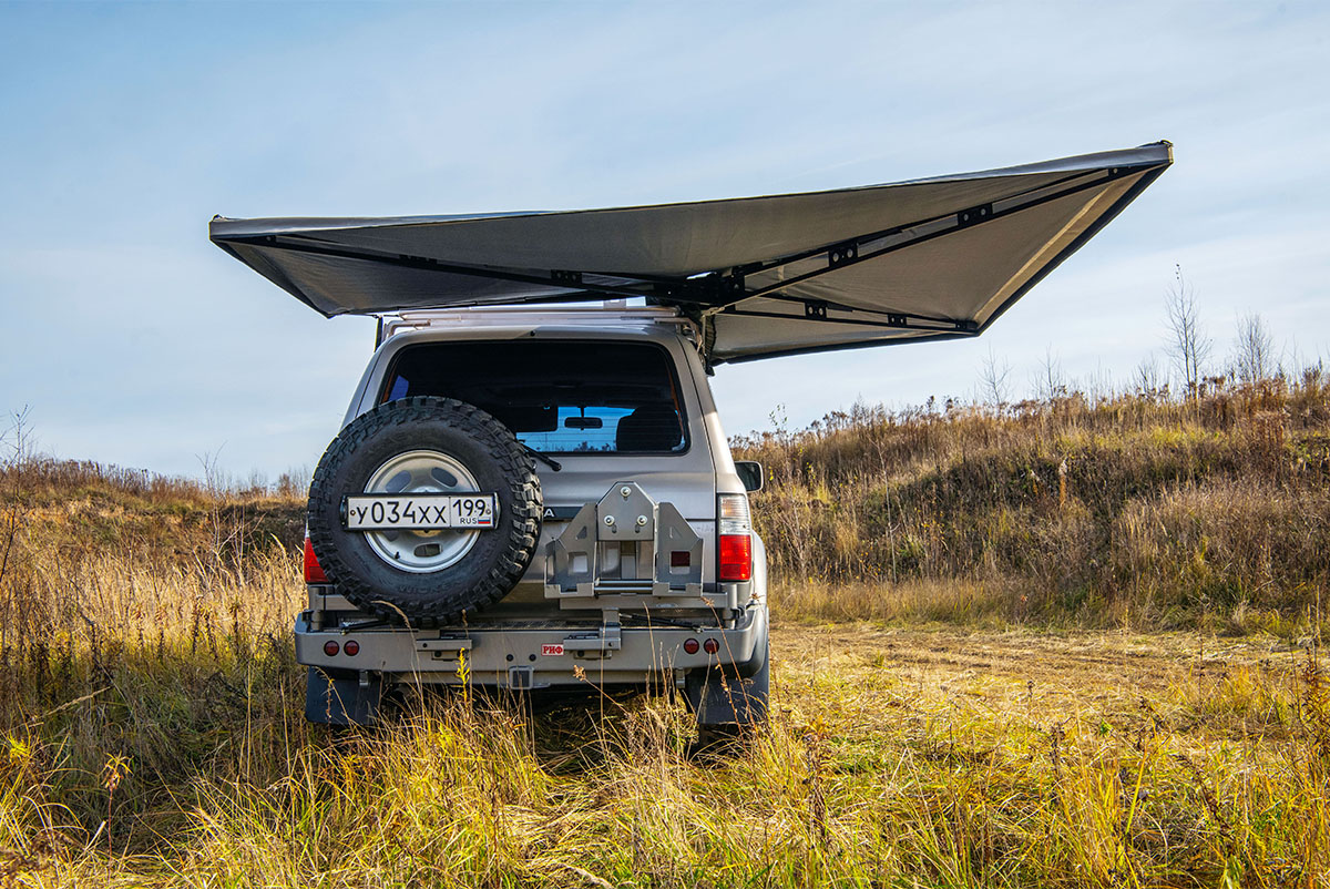 Маркиза автомобильная РИФ веерная, безопорная 2,3х2 м (правая)