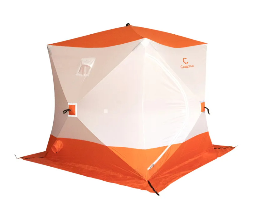 Палатка зимняя куб СЛЕДОПЫТ 2,1 х2,1 м, Oxford 210D PU 1000, оранжевый/белый