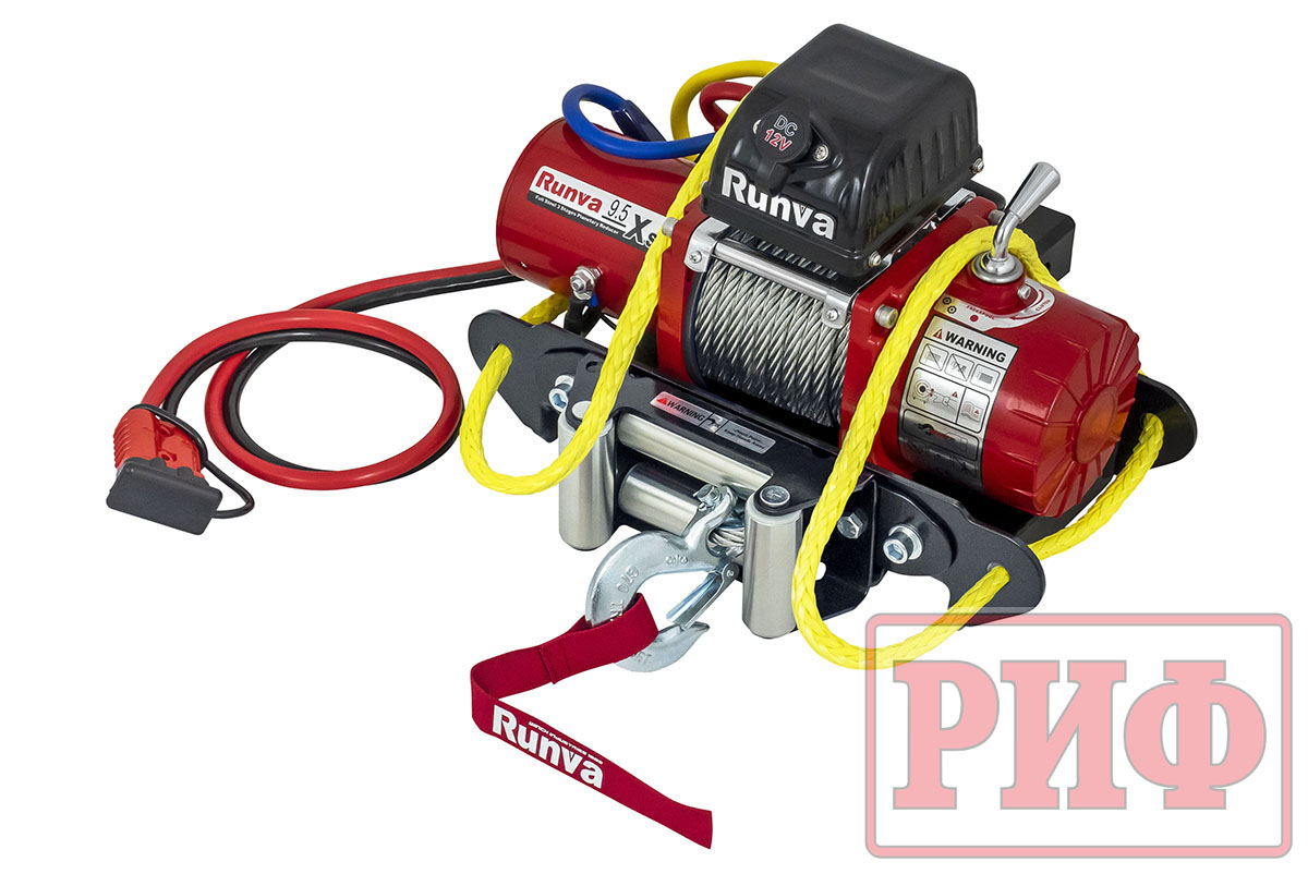 Лебёдка переносная РИФ 9.5XS c квадратом для фаркопа и проводами в сборе, короткий барабан, стальной трос (облегченная) Лебёдка переносная РИФ 9.5XS c квадратом для фаркопа и проводами в сборе, короткий барабан, стальной трос (облегченная)
