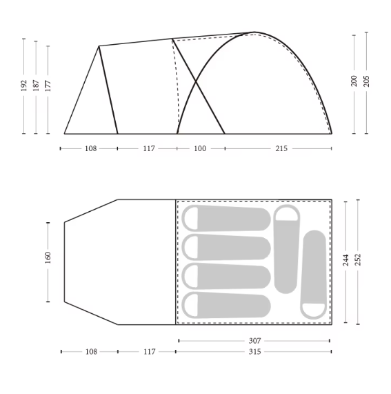 Палатка Naturehike KOTA 6, 6-местная, алюминиевый каркас, серо-коричневая