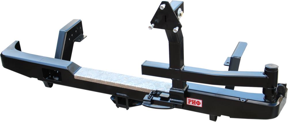 Бампер РИФ силовой задний Mitsubishi L200 1996-2005 с квадратом под фаркоп и калиткой