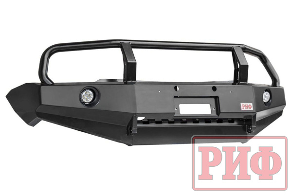 Бампер РИФ пер. Mitsubishi L200 05-15/Pajero Sport 09-15 с доп. фарами, защ. дуг. и защ. бачка омыв.