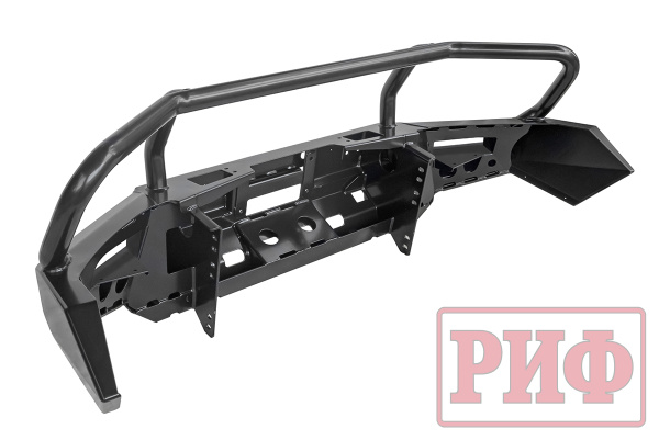 Бампер РИФ силовой передний Mitsubishi Pajero Sport 2015-2020 под доп. фары, с защитной дугой