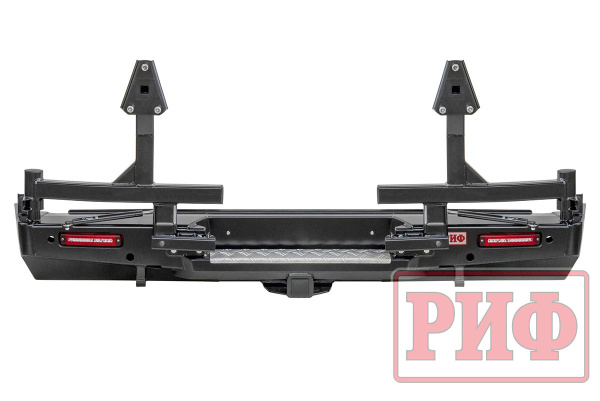 Бампер РИФ силовой задний Toyota Tundra 07-13 с квадратом под фаркоп, 2-мя калитками и фонарями
