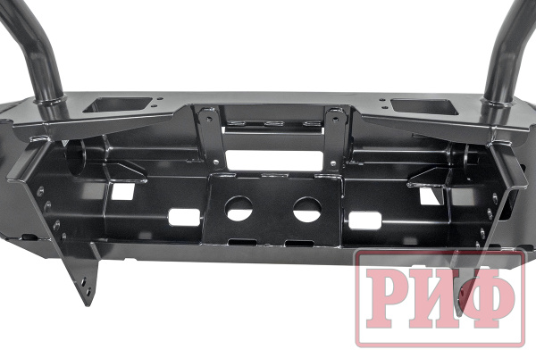 Бампер РИФ силовой передний Mitsubishi Pajero Sport 2015-2020 под доп. фары, с защитной дугой