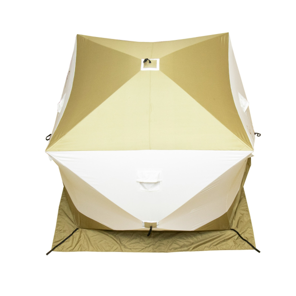 Палатка зимняя куб СЛЕДОПЫТ "Premium" 2,1х2,1 м, 3 слоя, 2 двери, цв. оливковый/белый