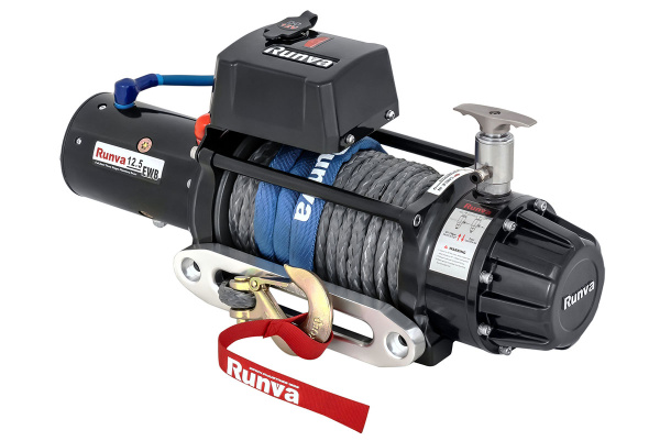 Лебёдка автомобильная электрическая 12V Runva EWB12500SSRMAC 5670 кг (влагозащищенная), комбинированный роспуск, синтетический трос