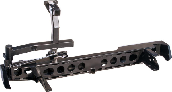 Бампер РИФ силовой задний Nissan Navara D40 2005-2014 с квадратом под фаркоп, калиткой, фонарями, подсветкой номера стандарт