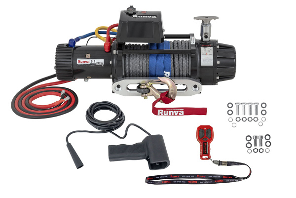Лебёдка автомобильная электрическая высокоскоростная 12V Runva EWB9500-Q-SRMAC 4350 кг, влагозащищенная, комбинированный роспуск, синтетический трос
