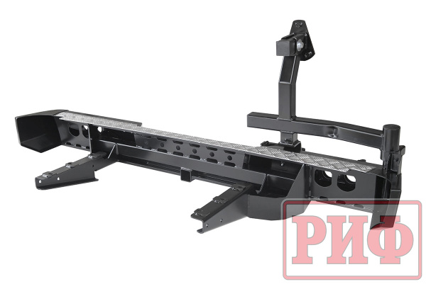 Бампер РИФ силовой задний для ГАЗ Соболь с квадратом под фаркоп, калиткой (слева), фонарями. подсветкой номера, стандарт