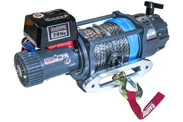 Лебёдка электрическая 12V Runva 20000 lbs влагозащищенная, синтетический трос