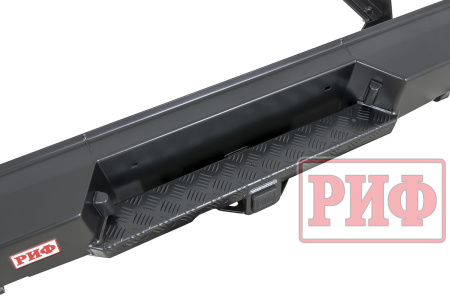 Бампер РИФ силовой задний Isuzu D-MAX (2012-2021) с квадратом под фаркоп и фонарями, стандарт