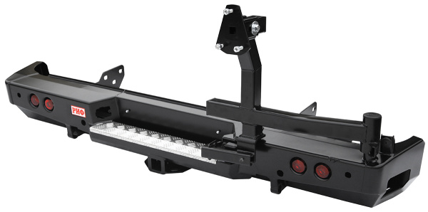 Бампер РИФ силовой задний Toyota Tundra 2007-09.2013 с квадратом под фаркоп, калиткой и фонарями