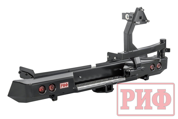 Бампер РИФ силовой задний Mitsubishi L200 2019-2022 с квадратом под фаркоп, калиткой и фонарями