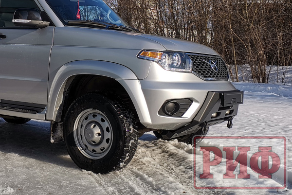 Полубампер передний силовой/защита штатного бампера РИФ для УАЗ Патриот 2015+ с защитой рулевых тяг (центр. часть)