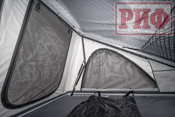 Палатка на крышу автомобиля РИФ Hard RT05-125, корпус черный, тент светло-серый, 210х125х150