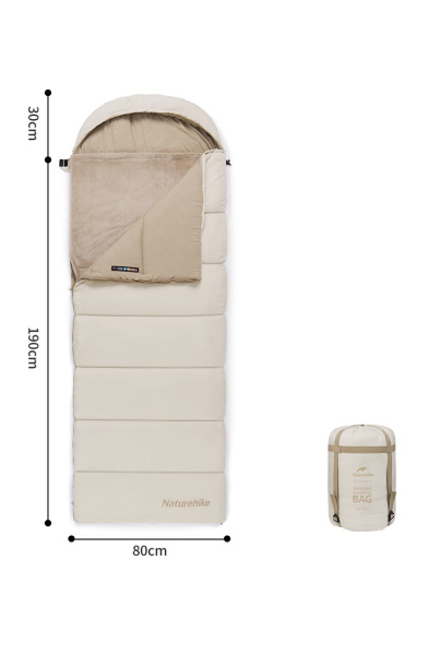 Мешок спальный Naturehike Envelope M400 с подогревом, (190+30)х80 см, (левый) (ТК: -1C), коричневый