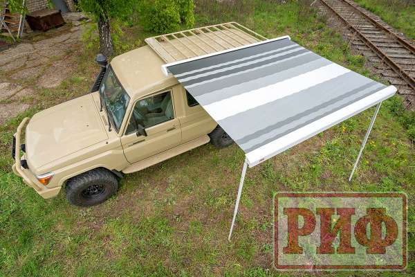 Маркиза автомобильная РИФ 2,5х2,0 м кассетная, привод механический, электромотор, корпус белый