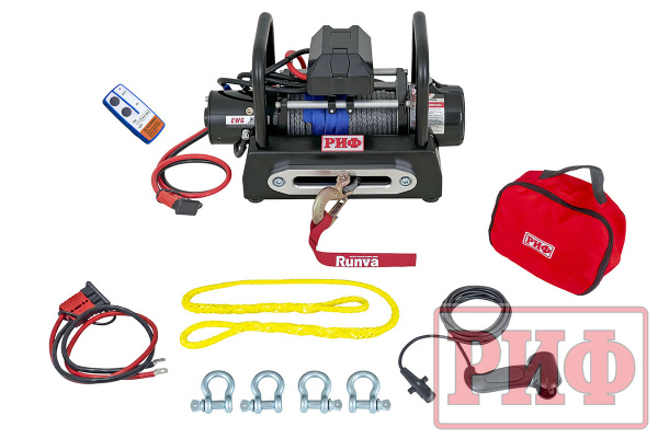 Лебёдка переносная РИФ 9000USR c площадкой на цепях и проводами (в сборе) синтетическиий трос Лебёдка переносная РИФ 9000USR c площадкой на цепях и проводами (в сборе) синтетическиий трос