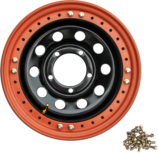 Диск усиленный УАЗ стальной черный 5x139,7 8xR16 d110 ET-3 с псевдо бедлоком (оранжевый) Диск усиленный УАЗ стальной черный 5x139,7 8xR16 d110 ET-3 с псевдо бедлоком (оранжевый)