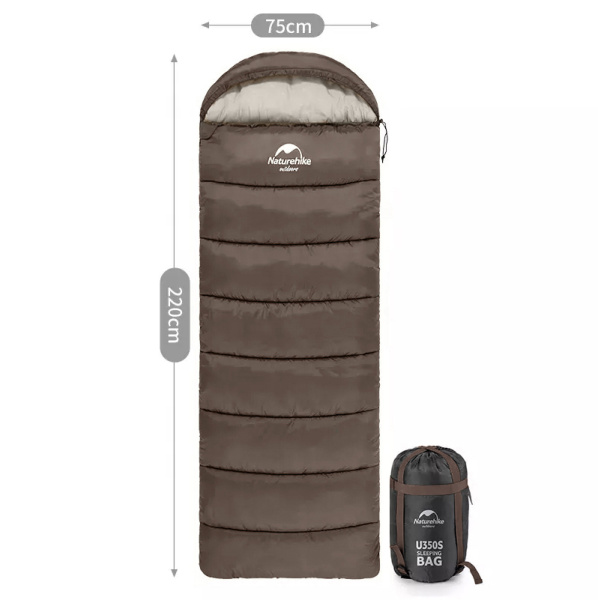 2.Мешок спальный Naturehike U350S, (190х30)х75 см, (правый) (ТК: -3°C)  (коричневый)
