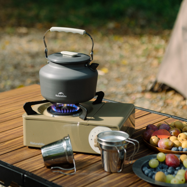 Набор посуды Naturehike туристический, чайник 1,4 л и 3 чашки, алюминий, серый