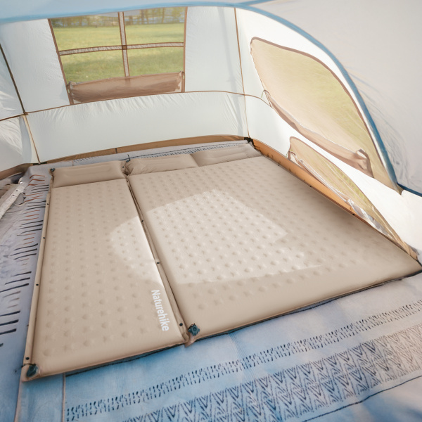 Коврик самонадувающийся Naturehike двойной 200х130х6 см, с подушками, зеленый