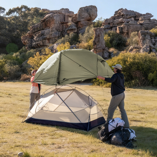 Палатка Naturehike Mongar PRO 2-местная, алюминиевый каркас, коричневая