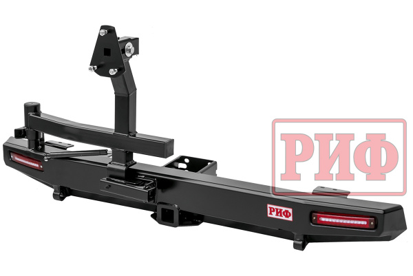 Бампер РИФ силовой задний УАЗ Хантер с квадр. под фаркоп, фонарями, калиткой слева STOP