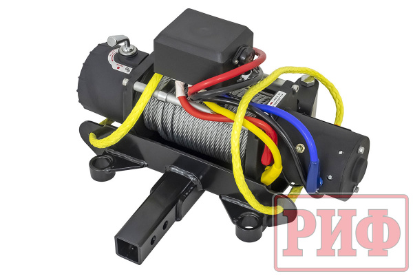Лебёдка переносная РИФ 9500S c квадратом для фаркопа, стальной трос (облегченная) Лебёдка переносная РИФ 9500S c квадратом для фаркопа, стальной трос (облегченная)