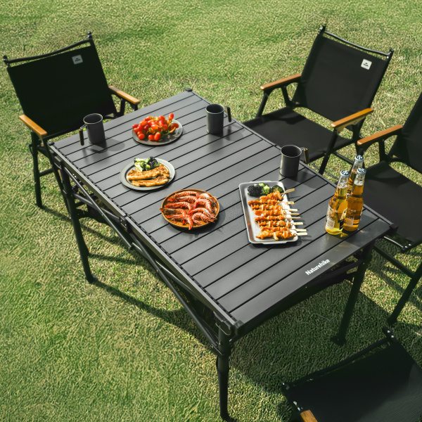 Стол туристический Naturehike Simple star H01 складной, 120х70х73 см, с сетчатой полкой, черный