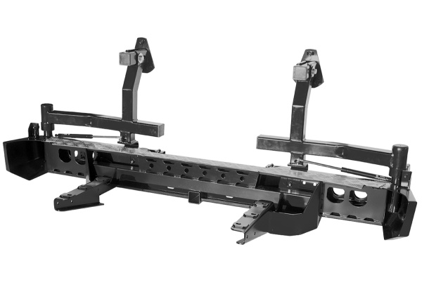 Бампер РИФ силовой задний для ГАЗ Соболь с квадратом под фаркоп, 2-мя калитками, фонарями, подсветкой номера стандарт