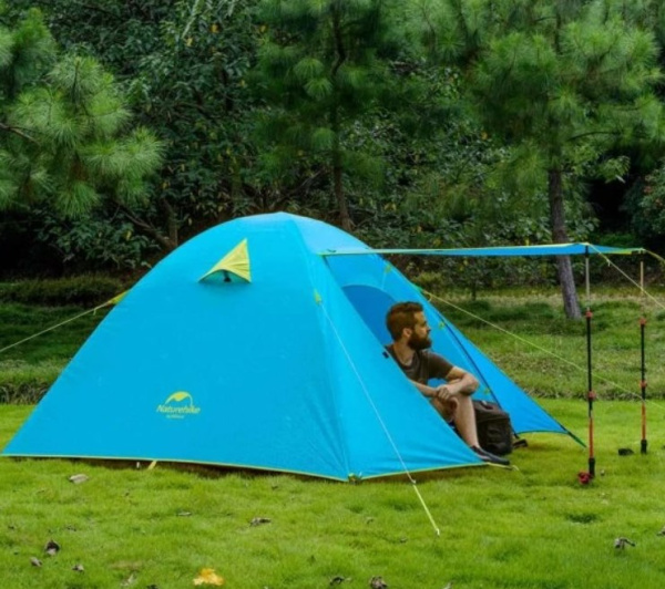 Палатка Naturehike P-Series 3-местная, алюминиевый каркас, голубая