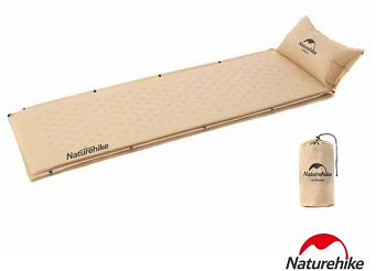 Коврик самонадувающийся Naturehike, 185х60х2,5 см, с подушкой, песочный