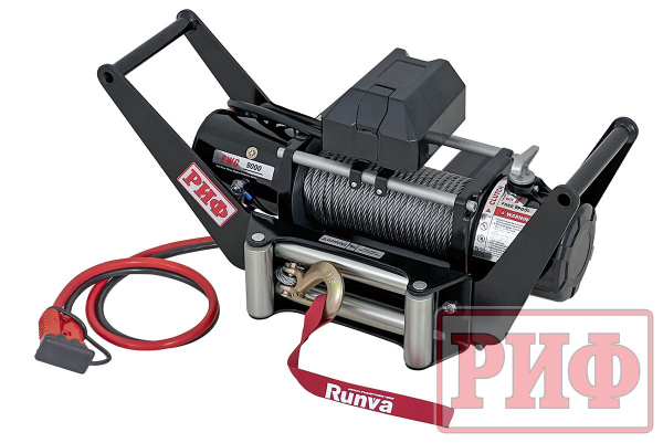 Лебёдка переносная РИФ 9000 c площадкой в квадрат для фаркопа и проводами (в сборе) стальной трос Лебёдка переносная РИФ 9000 c площадкой в квадрат для фаркопа и проводами (в сборе) стальной трос