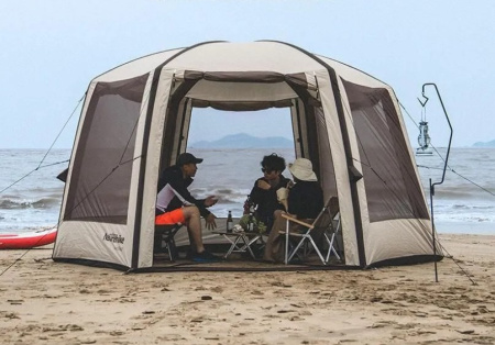 1.Палатка-шатер туристический Naturehike, надувной каркас, золотистый, 4-местный