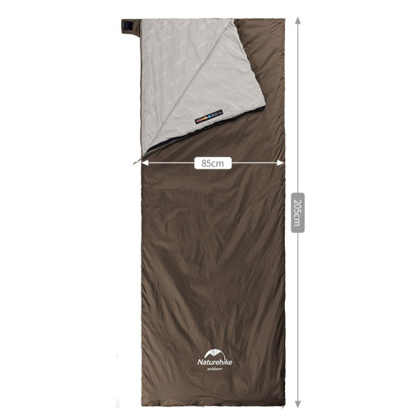 Мешок спальный Naturehike LW180, 205х85 см, (ТК: +15C), коричневый