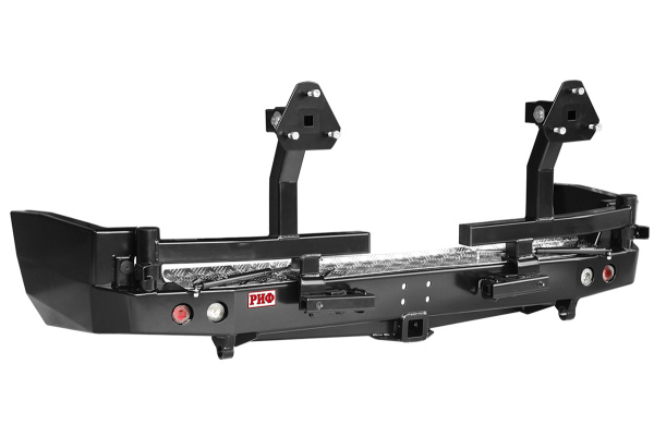 Бампер РИФ задний Nissan Patrol Y61 2004+ с квадратом под фаркоп, 2-мя калитками, фонарями, подсветкой номера