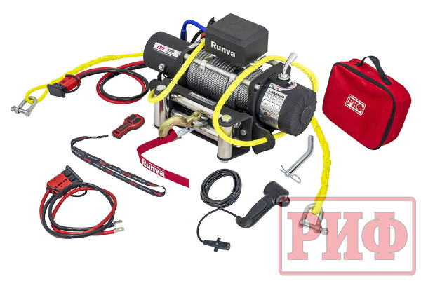 Лебёдка переносная РИФ 9500S c квадратом для фаркопа, стальной трос (облегченная) Лебёдка переносная РИФ 9500S c квадратом для фаркопа, стальной трос (облегченная)