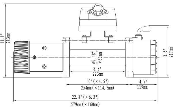Лебёдка электрическая 12V Runva 12000 lbs 5443 кг (синтетический трос)