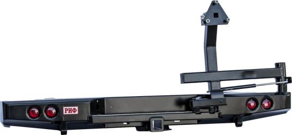 Бампер РИФ силовой задний Nissan NP300 до 2010 (кузов 1400 мм) с квадратом под фаркоп, калиткой, фонарями, подсветкой номера