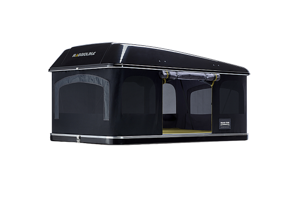 Палатка на крышу автомобиля AUTOHOME MAGGIOLINA GRAND TOUR SMALL 360 BLACK STORM, чёрный тент, лестница 215 мм