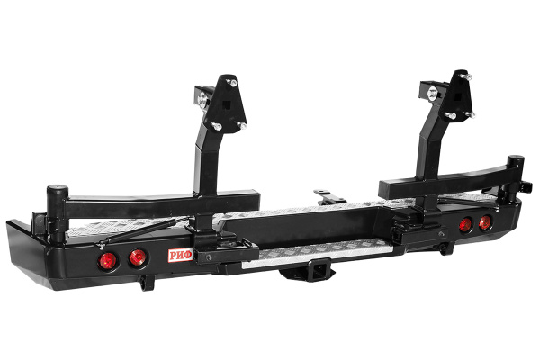 Бампер РИФ задний ГАЗ Соболь с квадратом под фаркоп, 2-мя калитками и фонарями