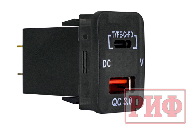 Розетка USB Type C, QC 3.0 с вольтметром для Toyota 32x20 Розетка USB Type C, QC 3.0 с вольтметром для Toyota 32x20