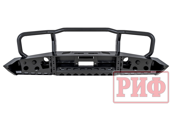 Бампер РИФ силовой передний Toyota Land Cruiser 76/78/79 2007-2024 c доп. фарами и защитной дугой, с площадкой под лебедку