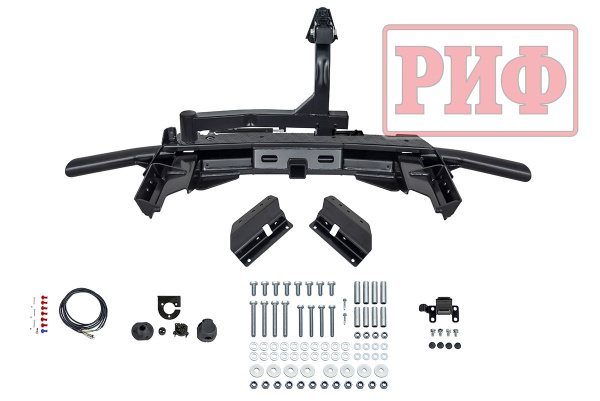 Бампер задний силовой/защита штатного бампера РИФ Renault Duster 2021+ c квадратом под фаркоп, калиткой и подсветкой номера