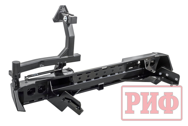 Бампер РИФ силовой задний Mitsubishi L200 2019-2022 с квадратом под фаркоп, калиткой и фонарями