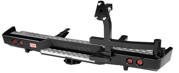 Бампер РИФ силовой задний ГАЗ Соболь с квадратом под фаркоп, калиткой и фонарями стандарт