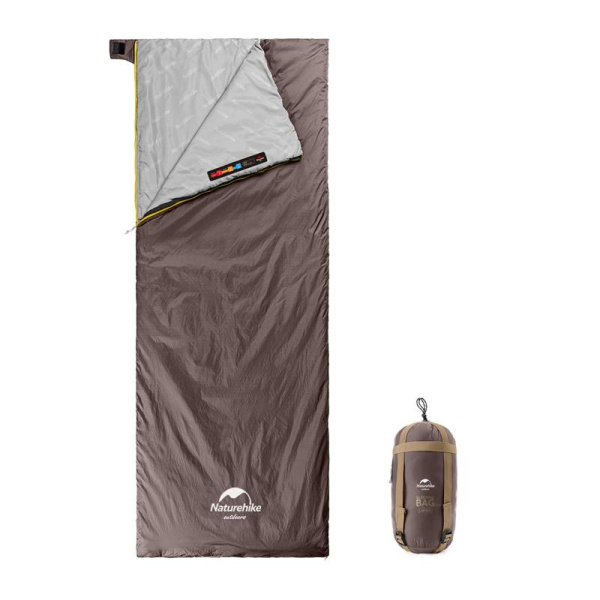 Мешок спальный Naturehike LW180, 190х75 см, (ТК: +15C), коричневый